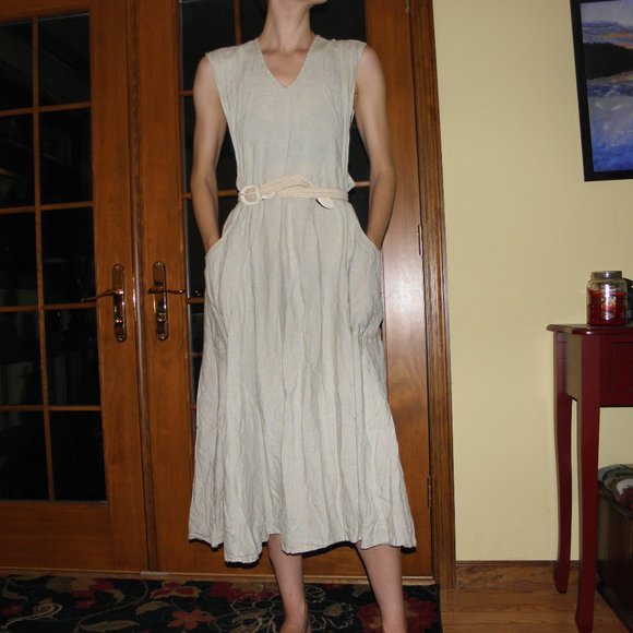 Vintage Dresses & Skirts - Linen Vintage Pinafore Dress